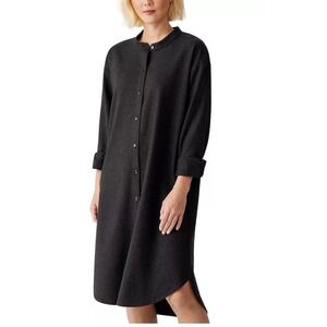 Eileen Fisher Womens 100% Wool Button Front Shirt Dress Charcoal Grey Large L/G